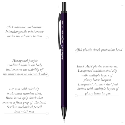 Image of Scrikss 0.7 mm Cute Aesthetic Mechanical Clutch Lead Pen Pencil | for Drafting Sketching Drawing | Dark Purple Penpencil | Hexagon-R