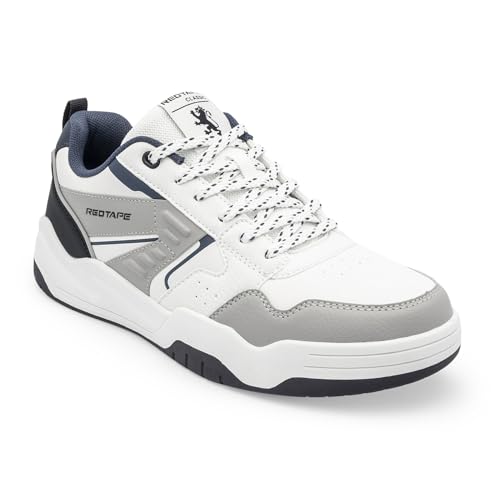 Image of Red Tape Men's Sneakers Beige Green Pu Round Toe Lace-Up Responsive Sole