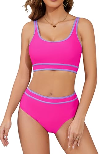 SHEKINI Speed Bikini Set Mujer Traje de Baño de Dos Piezas Fitness Deportivo Traje de Baño para Mujeres Natación Bikini Deporte Dos Piezas Bustier Piscina Piscina, Rosa., L