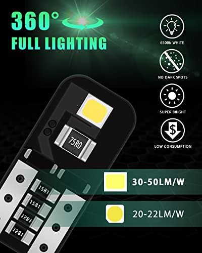 W5W LED Bulbs, 501 LED Bulbs White T10 LED Bulbs 3030 2SMD T10 Canbus Error Free Wedge T10 194 ED Bulbs for Car Number Plate Lights, Dome Lights, Side Lights, Dashboard Lights