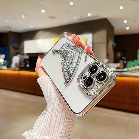 Image of Peeperly Back Cover Case for iPhone 14 Pro Max Scratch Resistant Anti-Slip TPU Shockproof Protective Durable Glowing Butterfly Transparent Case for Girls & Women(Silver)