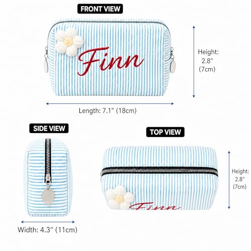 KEQHAULI Personalized Seersucker Makeup Bag – Custom Embroidered Name Cosmetic Bag, Monogram Toiletry Pouch for Women, Bridesmaid Bridal Proposal Gift, Travel Organizer for Girls, Mom, Best Friend — view 4