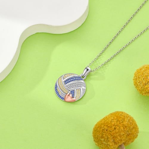 YAFEINI Volleyball Necklace Sterling Silver Ball Pendant Sport Jewelry for Women Mom3