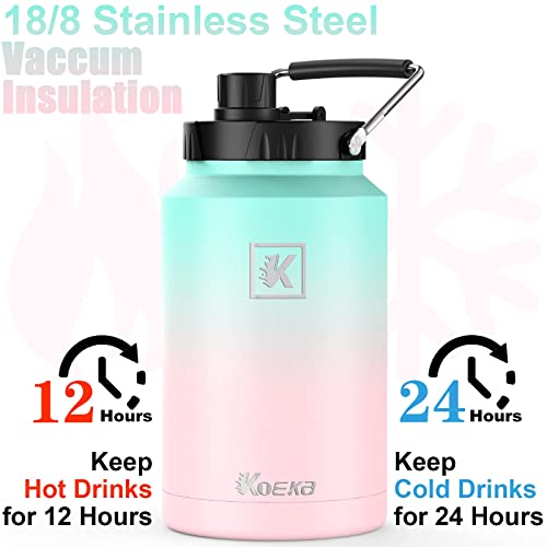 128Oz Insulated Water Bottle With Double Walled, Koeka One Gallon Wide Mouth Vacuum Insulated Leak Proof Stainless Steel Water Jug, Thermo Mug For Hot & Cold Drink Hiking, Sports, Outdoor, Bloom #TOP2