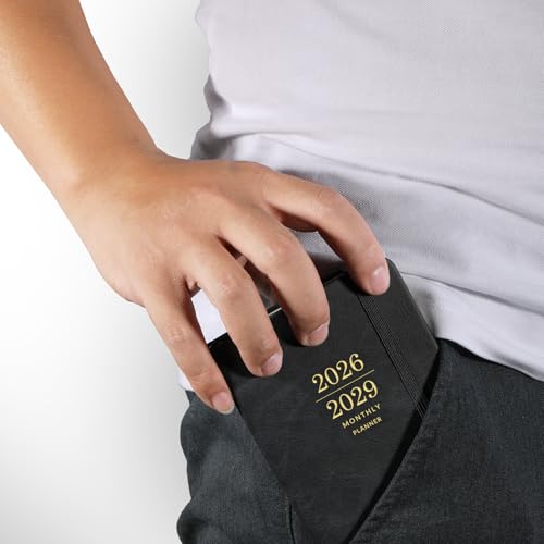 2026-2029 Monthly Planner/Calendar - 3 Year Planner with Faux Leather Cover, Jul 2026 - Dec 2029, Small Pocket Planner for Purse, Pen Holder, 3.8" x 6.3", Inner Pocket, 63 Notes Pages