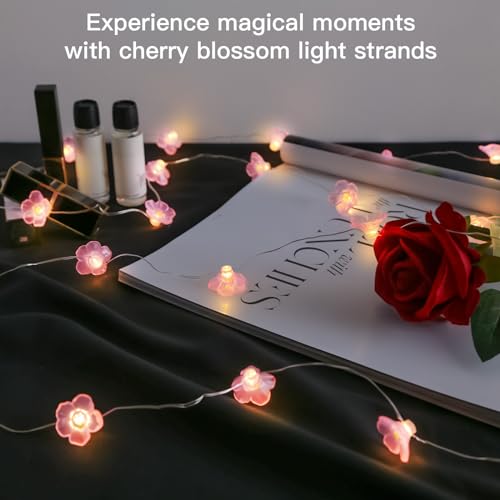 Suddus Fairy Lights With Cherry Blossom, 12.8 Ft 40 Led Flower String Lights Battery Operated With Remote, Pink Fairy Lights For Bedroom, Valentines Day, Holiday, Partry, Indoor thumb #6