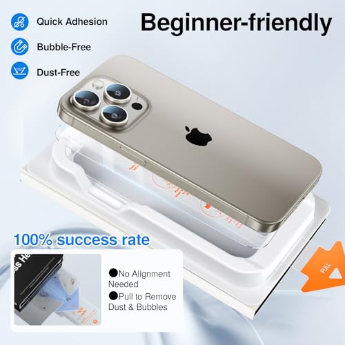 Image of SMARTDEVIL Screen Protector for iPhone 15 Pro (3-Pack), HD Clear 9H Aluminosilicate Tempered Glass, SmartPull Box Dust & Bubble-Free Installation, Case-Ready Fit