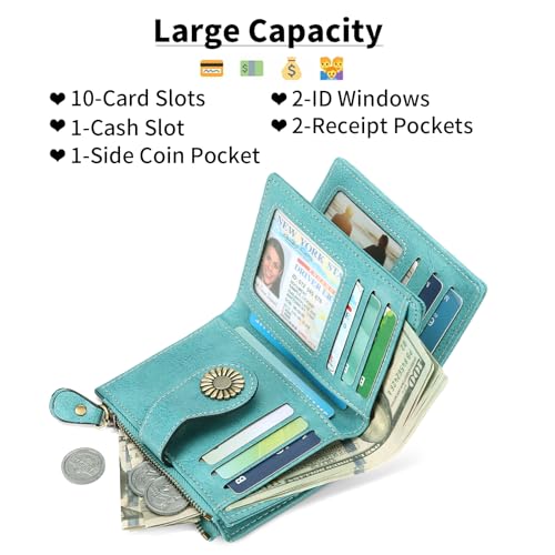 Image of SENDEFN Small Womens Wallet Leather Bifold Card Holder RFID Blocking with Zipper Coin Pocket