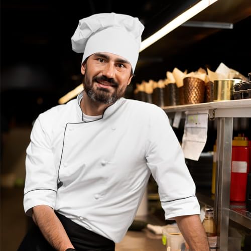 Abeillo Kochmütze für Erwachsene, Unisex, Herren und Damen - Verstellbarer Kochhut aus Baumwolle, Professioneller Kochmütze mit Haarnetz für die Küche (Weiß)