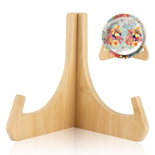 Amztour Support Cadre Photo en Bois Amovibles 15.8cm Support Assiette Décoratif Porte Assiette Chevalets de Table pour Présentation D'assiettes DVD Livre...