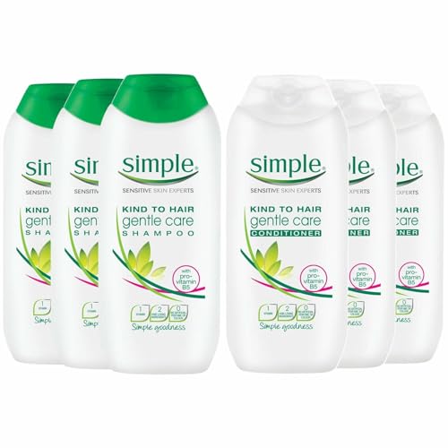 Simple Kind to Hair Gentle Care Shampoo or Conditioner, 3 x 200ml Each | Mild & Nourishing Formula for Sensitive Scalp | Daily Use Hair Care | Vegan, Cruelty-Free & No Harsh Chemicals