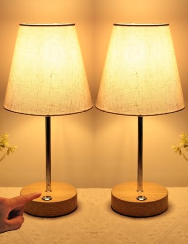 HSLighting Tischlampe Kabellos, Akku Tischleuchte mit Stoffschirm Nachttischlampe stufenlos touch dimmbar Leichtgewichts wiederaufladbar Tischleuchte für Nachttisch Esszimmer Wohnzimmer 31cm, 3000mah