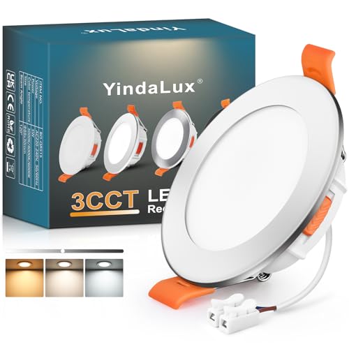 YindaLux Focos LED Interior Techo, 5W 550LM Regulables 3000K 4000K 6000K Downlight LED Techo Empotrable IP44 para Baño Cocina Salon, Corte 65-75mm, AC 220-240V, Pack 1, Cromo