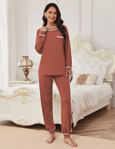 Image of Ekouaer Pajamas Set for Women Soft Comfy Pjs Sets Long Sleeve Sleepwear Loungewear S-XXL