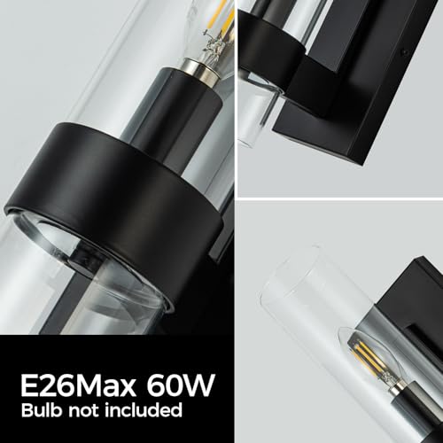 Image of MAYNA Indoor Wall Sconce Light Fixtures, Black Bathroom Vanity Lighting Fixtures Over Mirror with Cylinder Glass, Wall Lamp for Bedroom Kitchen Sink Hallway Living Room