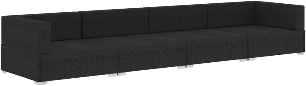 Outdoor Sectional Sofa Black PE Rattan Patio Sofa with Adjustable Armrests Comfortable Cushions Easy Assembly Garden Furniture Backyard Lounge Set for Poolside Balcony