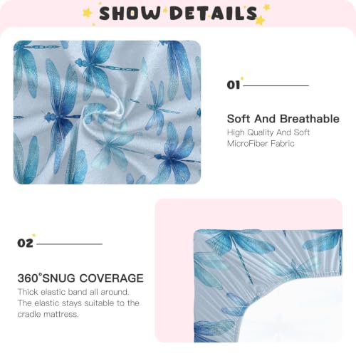 Image of Crib Sheet Breathable Soft Crib Mattress Sheet for Baby Toddler Boys Girls Fitted Pack n Play Crib Sheet Fit Standard Crib Mattress 39 x 27 Inch Blue Dragonflies