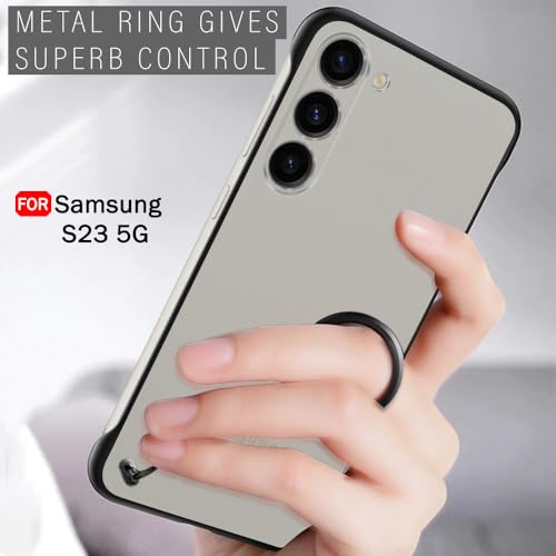 Image of TheGiftKart Hybrid Ultimate Slim Back Case Cover for Samsung Galaxy S23 5G | Camera & Screen Protection | Frosted Matte Translucent Hard Back Cover for Samsung S23 5G (PC & TPU, Black Bumper)