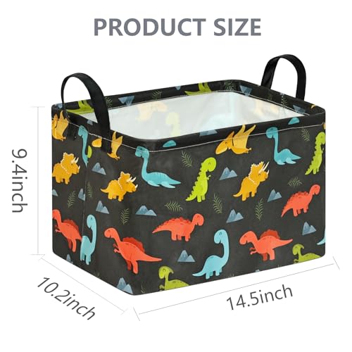 Image of Dinosaur Foldable Storage Basket Baby Gifts Basket Nursery Hamper with Waterproof Lining&Handles Organizer Bins for Boys' Bedroom, Nursery, Laundry, Toys, and Camping