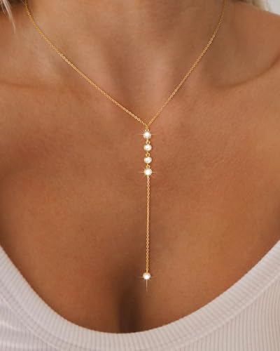 Lariat Gold Necklaces for Women, Dainty 14k Gold Plated Y-Shaped Body Chain Choker Long Necklace Non Tarnish, Layered Necklaces Set Jewelry4