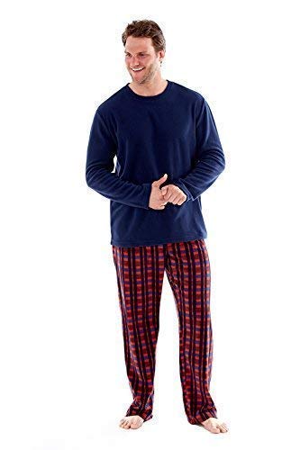 Harvey James - Pijama de forro polar térmico para hombre, con diseño a cuadros Rojo azul marino y rojo XL