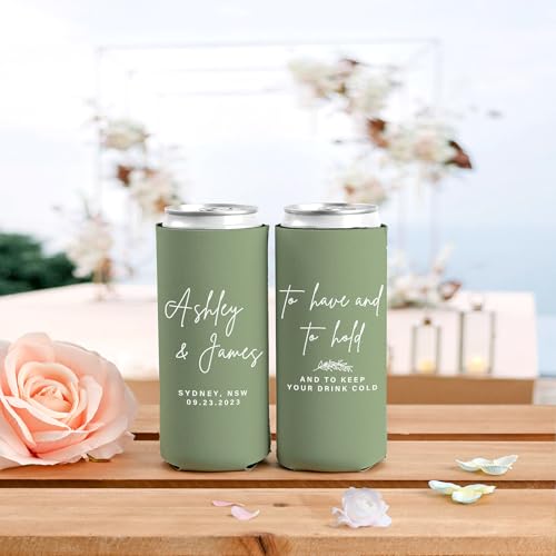 Image of Custom Wedding Can Coolers, Customized Wedding Favors for Guests Bulk(Slim)