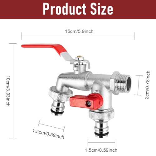 Image of HASTHIP Water Tap, Dual Outlet Garden Brushed Faucet, 1 /2 Inch Heavy Duty Zinc Alloy Two Way Tap with Individual Control