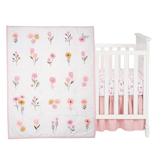 Image of Lambs & Ivy Little Garden 3-Piece Embroidered Floral Baby Crib Bedding Set