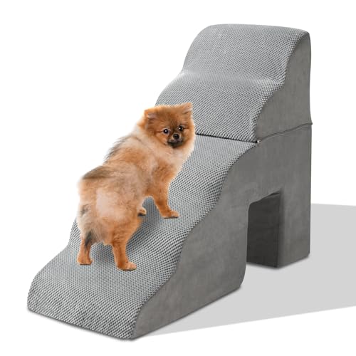 LEADZM Hundetreppe mit 28D Hochdichtem Schaum - 5 Stufen 74 cm hoch für Hunde aller Größen - Zweiteiliges Design mit Tunnel - Abnehmbarem Waschbarer Bezug, Tragbare Rampe für Kleine Hunde zu Bett, Sof