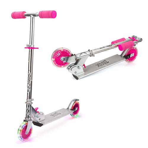 Xootz Light Up LED Scooter, Folding with Adjustable Handle Bars for Boys and Girls, Pink