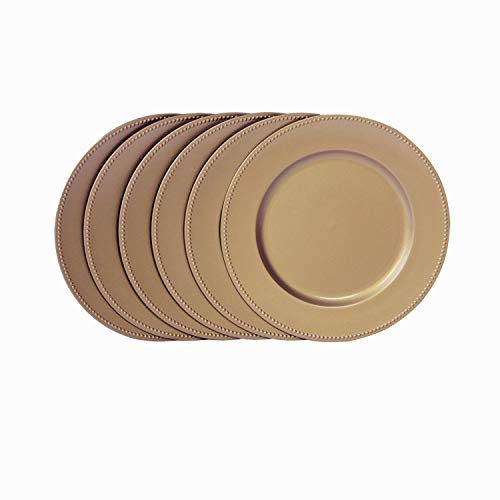 Welmatch Gold Plastic Beaded Charger Plates - 12 Pcs 13 Inch Round Wedding Party Decroation Charger Plates (Gold, 12) #TOP3