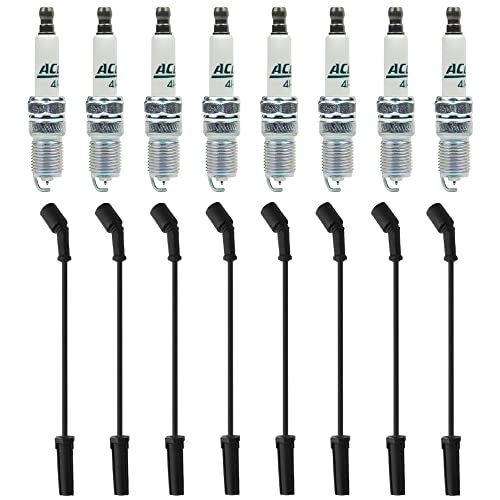 Spark Plug Wire Set (16pcs) for Chevy 5.3, 41-962 + 9748HH, Spark Plugs (8pcs) + Spark Plug Wires (8pcs), Fit for Chevrolet Silverado GMC Sierra Hummer H2 Cadillac Escalade LS2 LS3 LS4 LS7 Engines