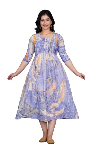 aavrittiqueens Women's Abstract Printed Maternity Feeding Gown Dress with Zipper-picture-13