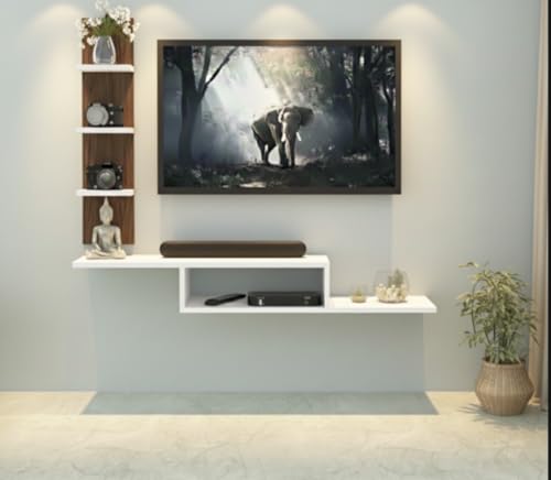 Image of Bros Moon Dual L Inverted Base Floating TV Cabinet | Best for Smart TVs up to 40 Inches | Engineered Wood | Space Saving Eco Design | White Base Wenge White Side Panel | (91.44 x 20.32 x 81.32 cm)