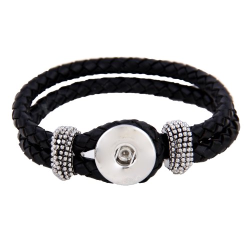 Morella Damen Click-Button Armband Leder geflochten schwarz
