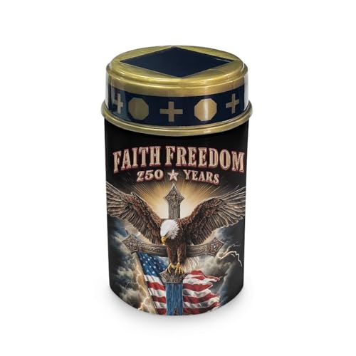 Image of Poceacles Patriotic America 250 Year Eagle Cross Print Solar Pathway Lights Outdoor Grave Solar Lights Waterproof Cemetery Flameless Candles Outdoor Grave Candle Markers Eternal Decor, 6 PCS