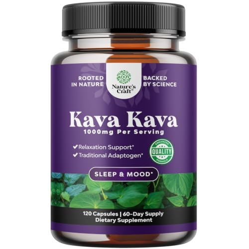 Natures Craft Kava Kava Root Extract Supplement 1000mg per Serving - Fast Acting Herbal Support for Balanced Mood - Relax Calming Capsules for Stress Support & Better Sleep - 120 Count