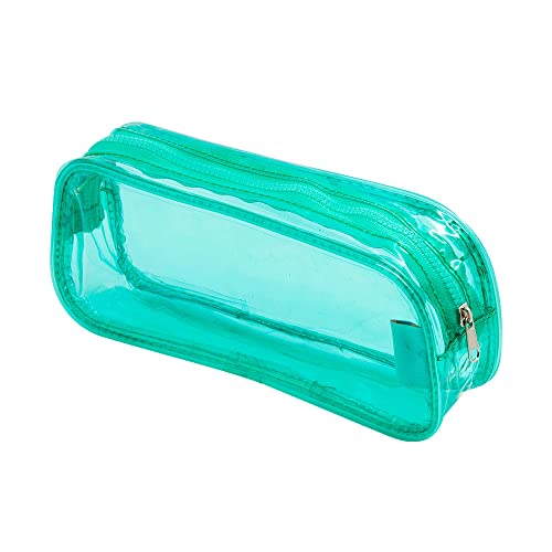 Estojo PVC Transparente 1 Zíper Verde Água, BRW, Modelo: ET0203