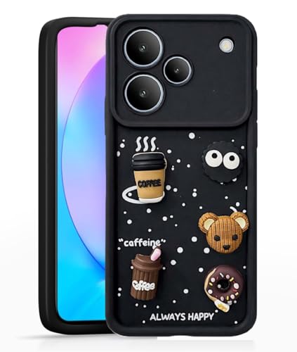 Image of Bintage Cute Fun Taddy| 3D Ball Bear| Donut| Coffee Rubber Case Full Body & Camera Protection Back Cover Compatible for Realme P4 Pro 5G (6.8 Inch) - Black