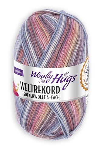 Woolly Hugs Weltrekord Sockenwolle 100g | 75% Schurwolle & 25% Polyamid | 420 m Lauflänge | Strapazierfähiges Sockengarn | Teil des Weltrekord-Strickprojekts (03 | bordeaux/jeans)