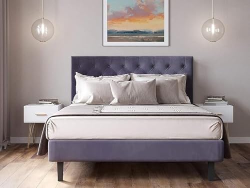 Image of Wooden Modern Upholstered King Size Bed for Bedroom | Wooden Double Bed Without Storage | Platform Cot Upholstered Bed with Upholstery Fabric | Engineered Wood | 6.5 x 6 Ft | Dark Grey-B