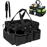 Ruaizel Cleaning Caddy Organizer, Multi Compartment Cleaning Tote Bag, Multiple Pockets Cleaning Caddy Bag, with Removable Dividers, Adjustable Shoulder Strap for Home, Car, Garden (black)