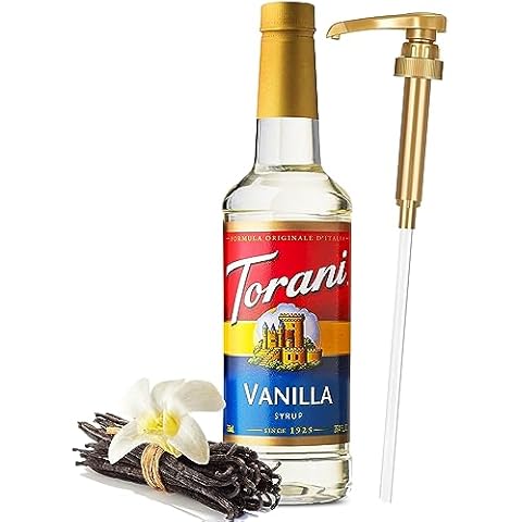 Vanilla Syrup for Coffee 25.4 Ounces for Torani Vanilla Flavored Coffee Syrup with Little Squirt Syrup Pump Dispenser Cover