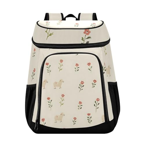 Sheep Flower Beige Cooler Backpack Cooler Insulated Leak Proof Lunch Backpack 36 Cans Waterproof Soft for Men Women Picnic Hiking Camping Beach