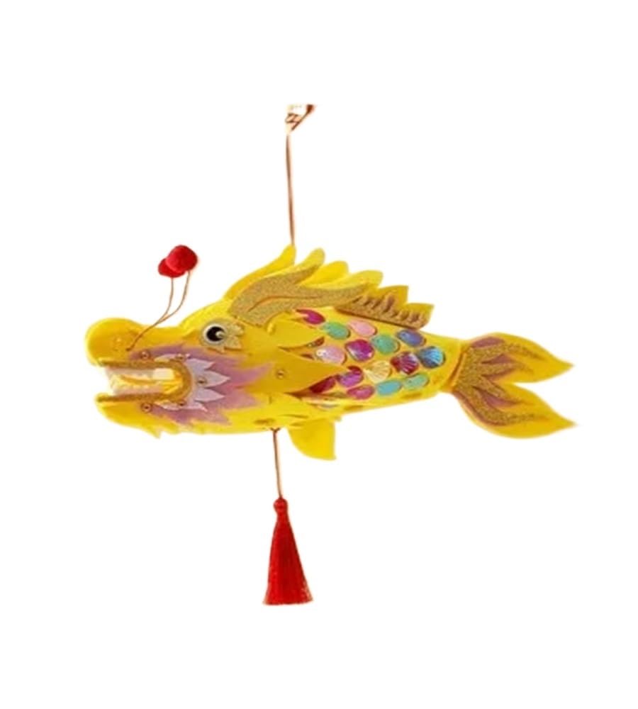 1pcs Mid-Autumn Festival Children's Hand Held Dragon Fish Lantern Handmade Dragon Lantern Material Package New Year(Beige)