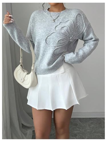 Verdusa Women's Ribbed Sweater Crew Neck Long Sleeve Floral Pullover Sweaters Loose Fit Knit Top4