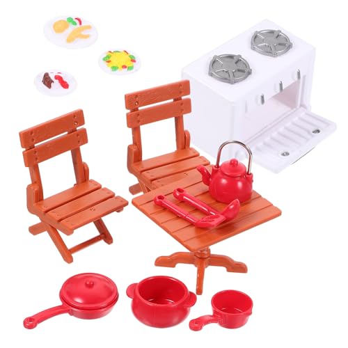 SKISUNO 1juego Mini Casa De Muñecas Muebles y Utensilios De Cocina para rol y Decoración De Escenarios Incluye Mesa Sillas Horno y Accesorios De Picnic