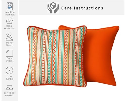 Image of Reversible 20x20 Boho Orange Cotton Woven Pack of 1 Fashion Throw Pillow Covers Cases for Couch Sofa Home Decoration | 50 x 50 cm