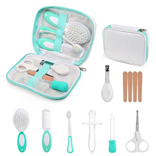 NEWSTYLE Baby Care Set, 11Pcs Baby Grooming Kit Nail Clipper Safety Scissors Hair Brush Comb Manicure Newborn Baby Care Accessories, Infant Essential Daily Care Bathing Tools for Travelling Home Use