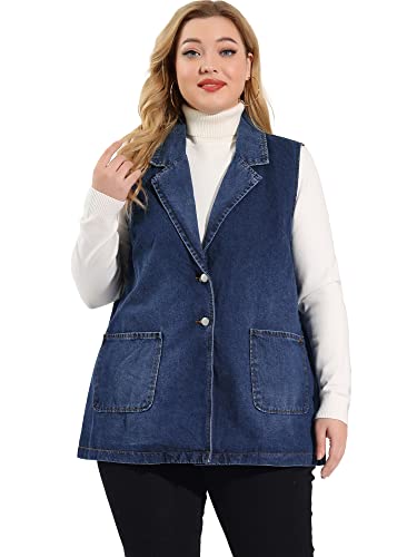 Agnes Orinda Plus Size Denim Vests for Women Dressy Sleeveless Lapel Casual Long Jean Jackets Tunic Vest2
